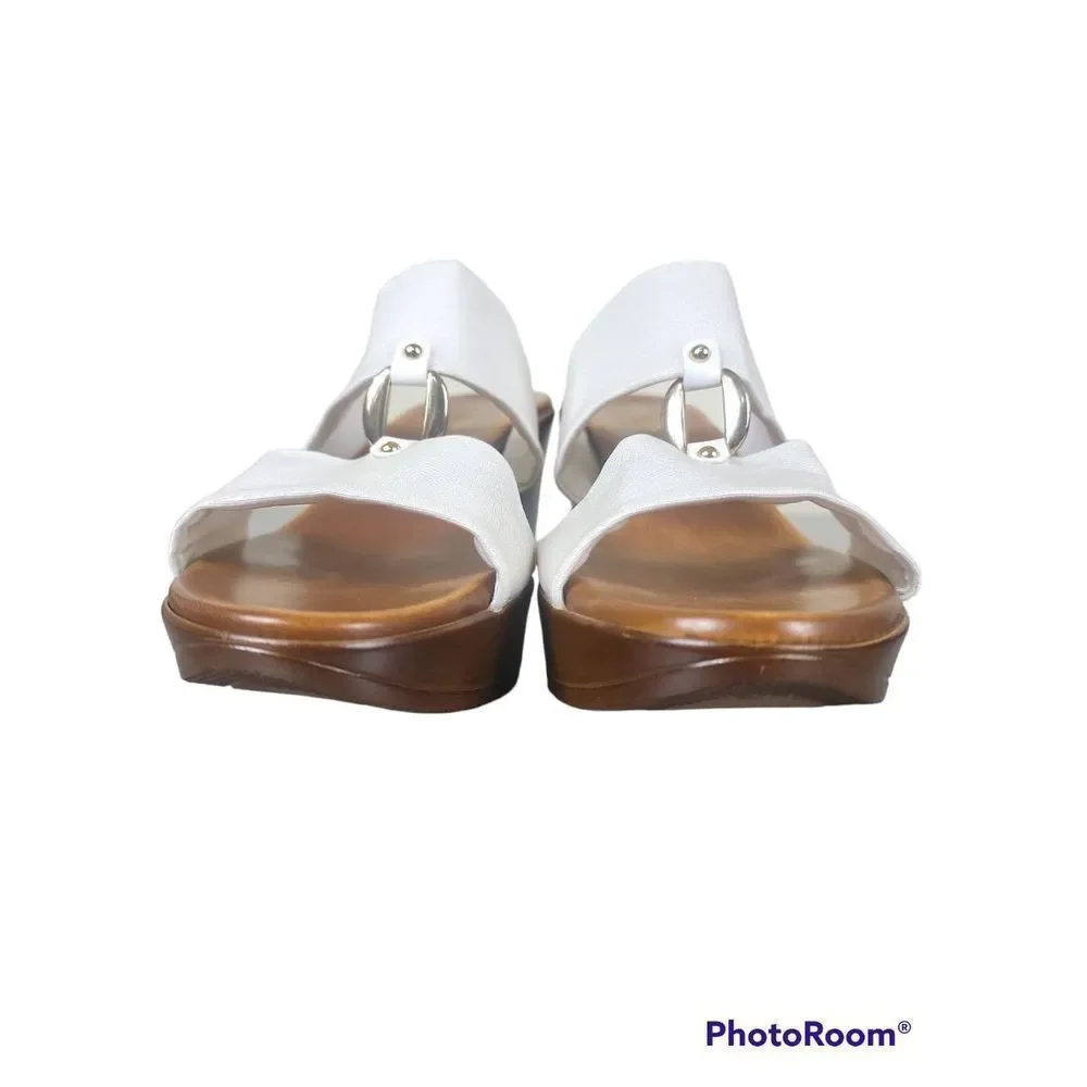 Italian Shoemakers White Double-strap Wedge Sandals with Silver Accents